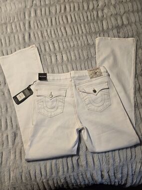 True Religion Women's White Bootcut Jeans with Signature Pocket Stitching